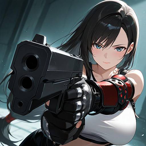 Detailed Girl Aiming Pistol Portrait