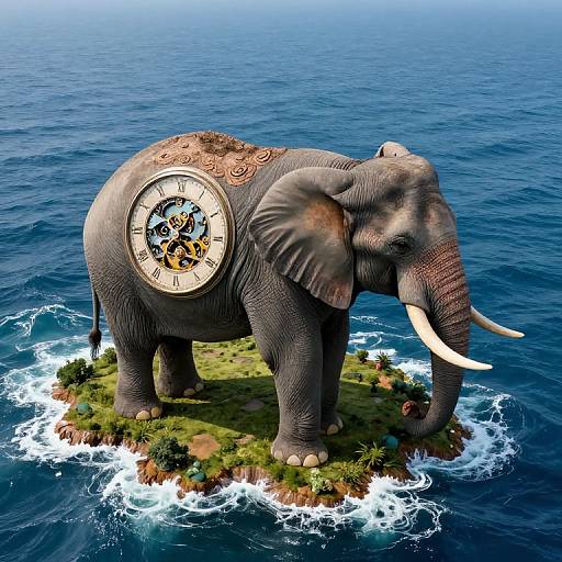 Regal Elephant with Timepiece on Surreal Isle