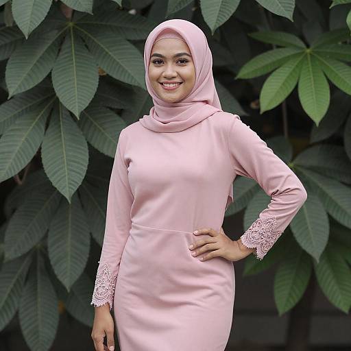 Smiling Southeast Asian Woman in Pink Hijab