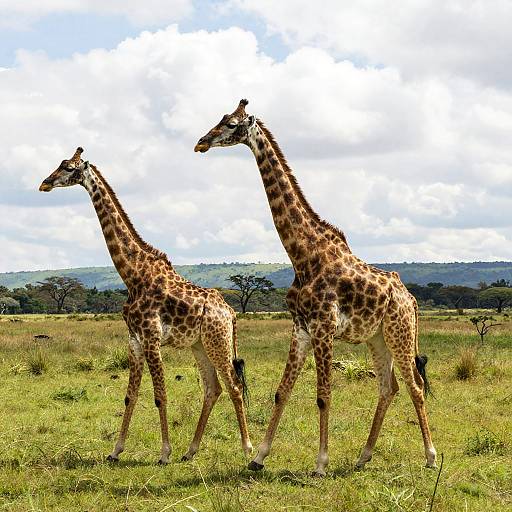 Two Giraffes in Lush Green Field