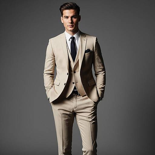 Stylish Male Model in Beige Suit