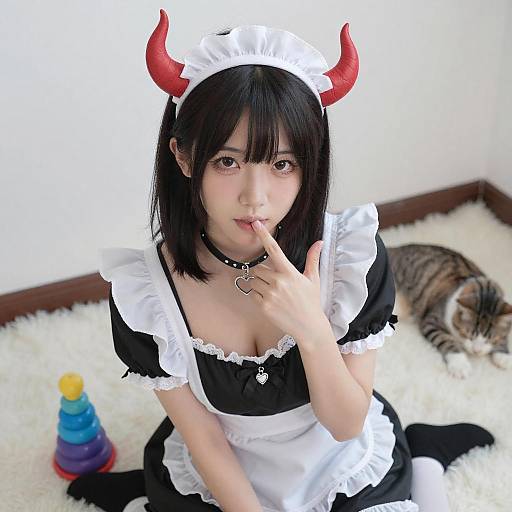 Asian Maid with Horns and Cat