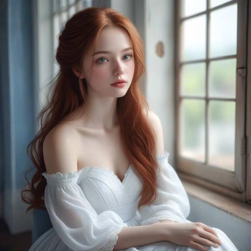 Auburn-Haired Girl in White Dress
