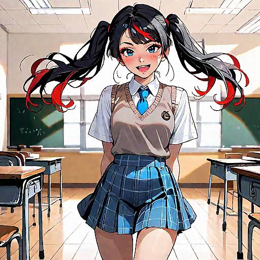 Anime Schoolgirl with Twintails in Classroom