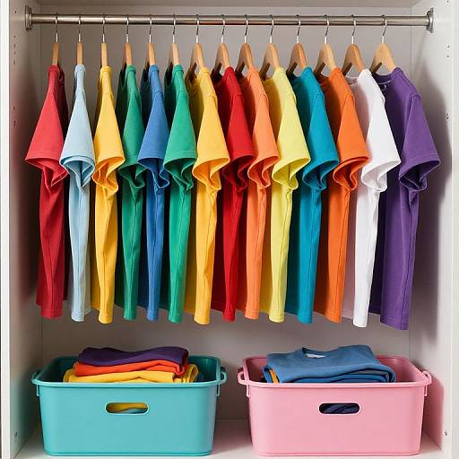 Organized Rainbow T-Shirts in Closet
