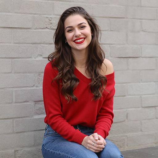 Smiling Woman in Red Sweater Portrait