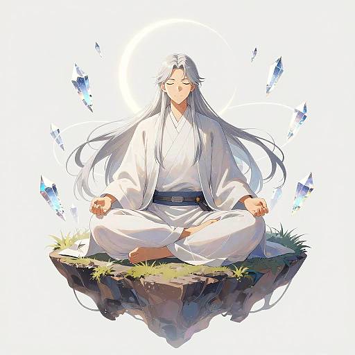 Serene Wizard Meditating on Floating Island