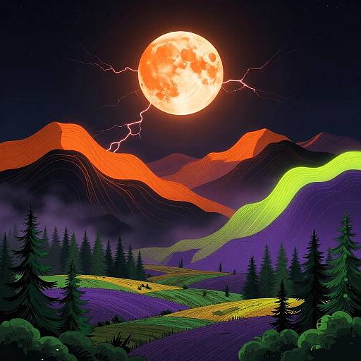 Dreamy Neon Nocturne Landscape