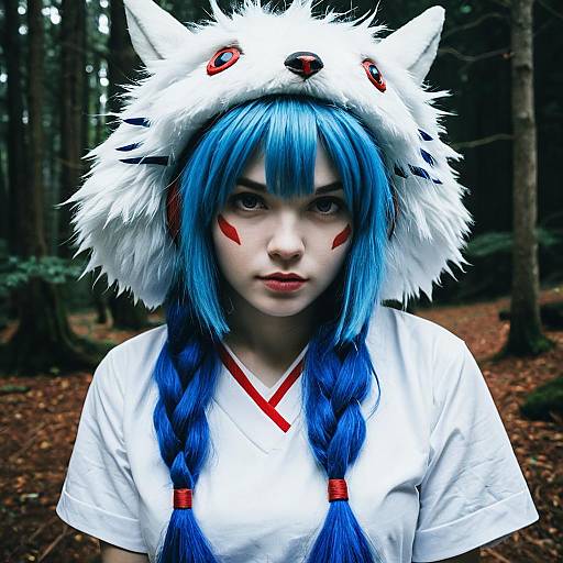 Princess Mononoke Blue Hair Cosplay