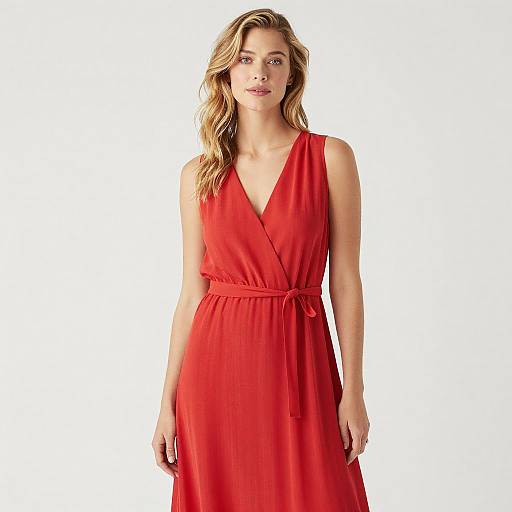 Blonde Woman in Vibrant Red Dress