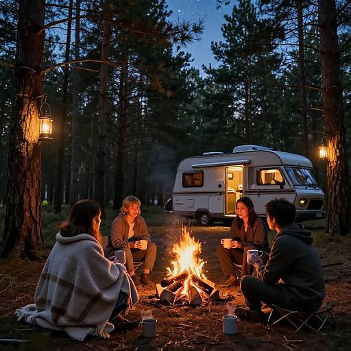 Cozy Campfire Gathering in Pine Forest