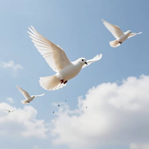 Graceful White Doves Soaring Sky