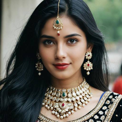 Young Woman in Traditional Kashmiri Lehenga and Jewelry