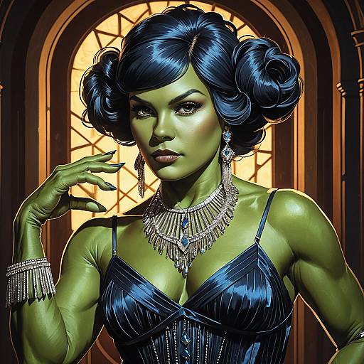 Female Orc Drag Queen in Glamorous Flapper Dress