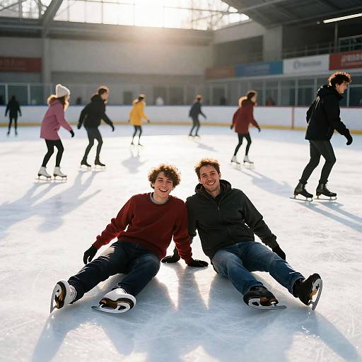 Two Men Relaxing on Ice Rink