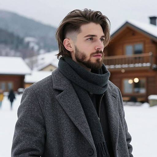 Stylish Man in Snowy Mountain Lodge