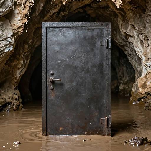 Hyperrealistic Old Iron Door in Cave
