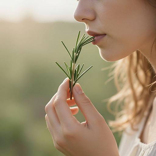 Woman Cradling Rosemary Sprig