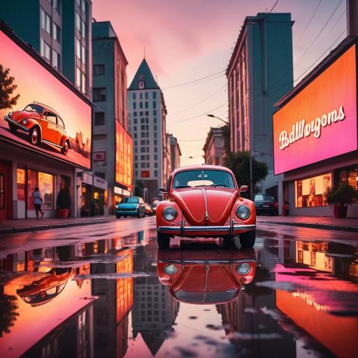 Vintage Red Volkswagen Beetle on City Street