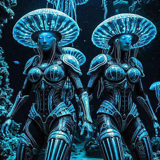 Luminescent Jellyfish Warriors in Crystalline Armor