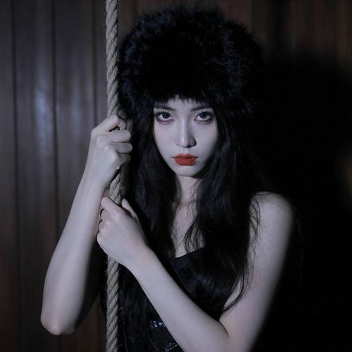 Dark Portrait of Woman Holding Rope