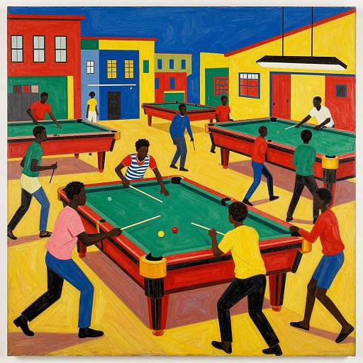 Jacob Lawrence Style Pool Parlor Scene