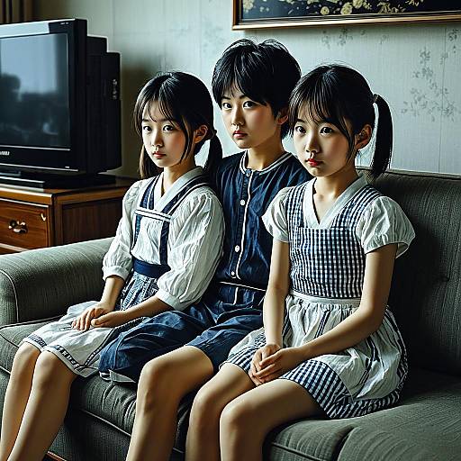 Siblings Relaxing on Sofa Watching TV