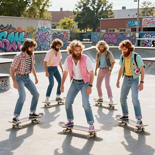 80s Bearded Characters Skateboarding