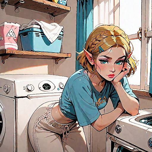Animated Elf Girl in Laundry Room
