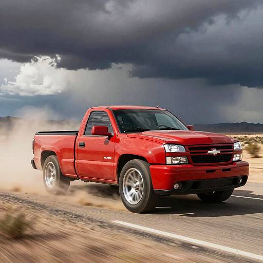 Red Silverado SS Racing Desert Highway