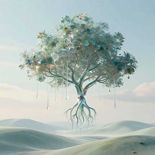 Surreal Glass Trees with Dripping Roots