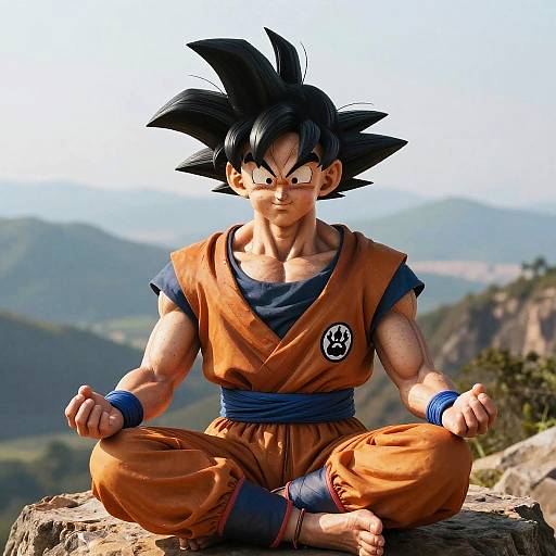 Realistic Goku Meditating on Cliff