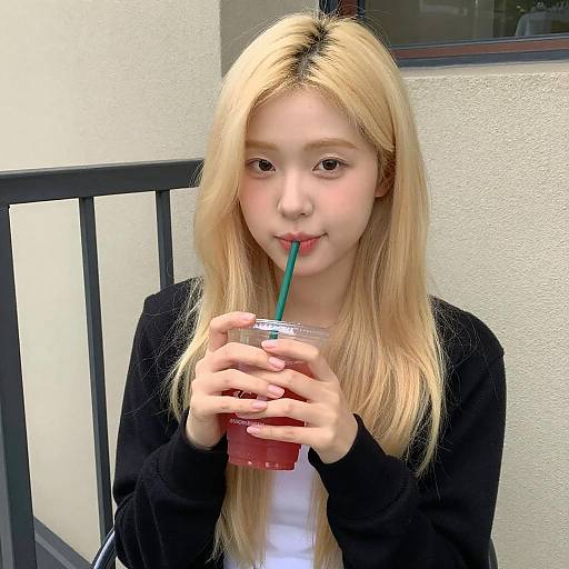 Young Woman Outdoors with Red Cup