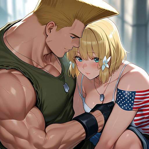 Illustration of Guile, street fighter in the style of Isuka