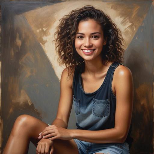 Smiling Woman with Curly Hair Sitting