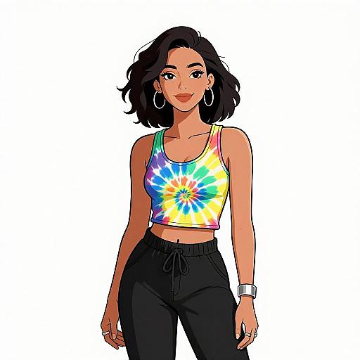 Smiling Woman in Colorful Streetwear