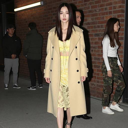 Urban Night Fashion: Asian Woman in Yellow