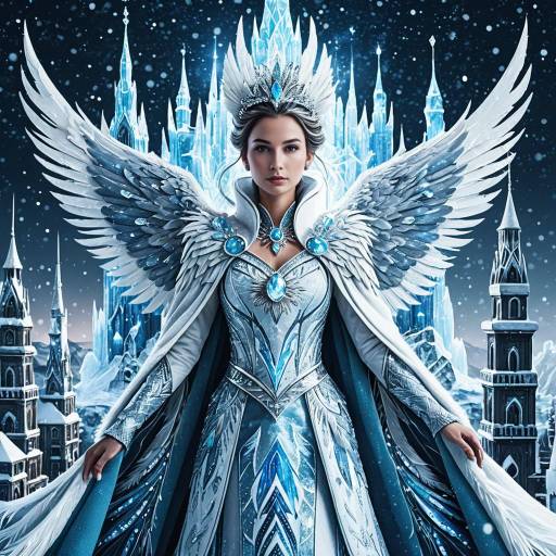 Ice Phoenix Queen in Crystal Tiara and Feathered Robe