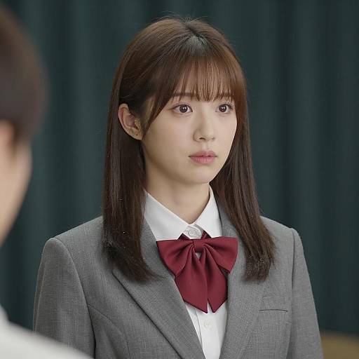 Asian Woman in School Uniform with Red Bow Tie