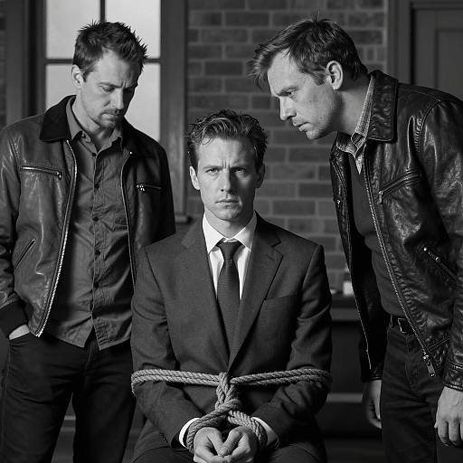 Tense Interrogation Scene in Black and White