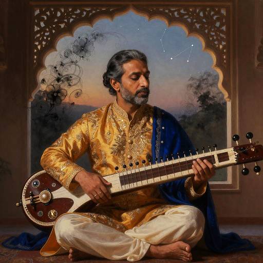 Seated Sitarist at Twilight Window
