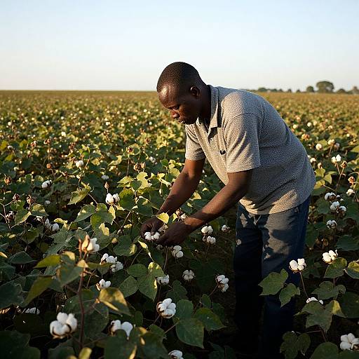 Black Man Harvesting Cotton at Dusk