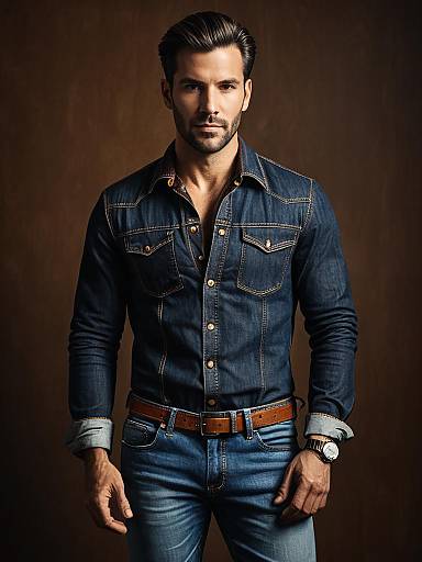 Man in Stylish Denim Outfit