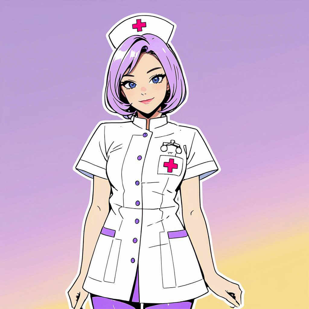 Confident Nurse with Purple Hair Design