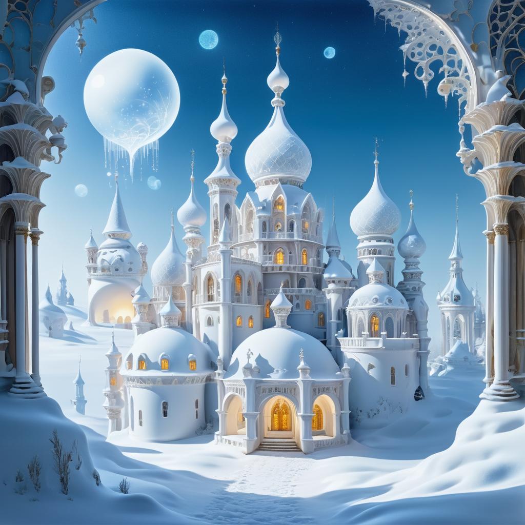 Surreal Snow-Covered Castle Dreamscape