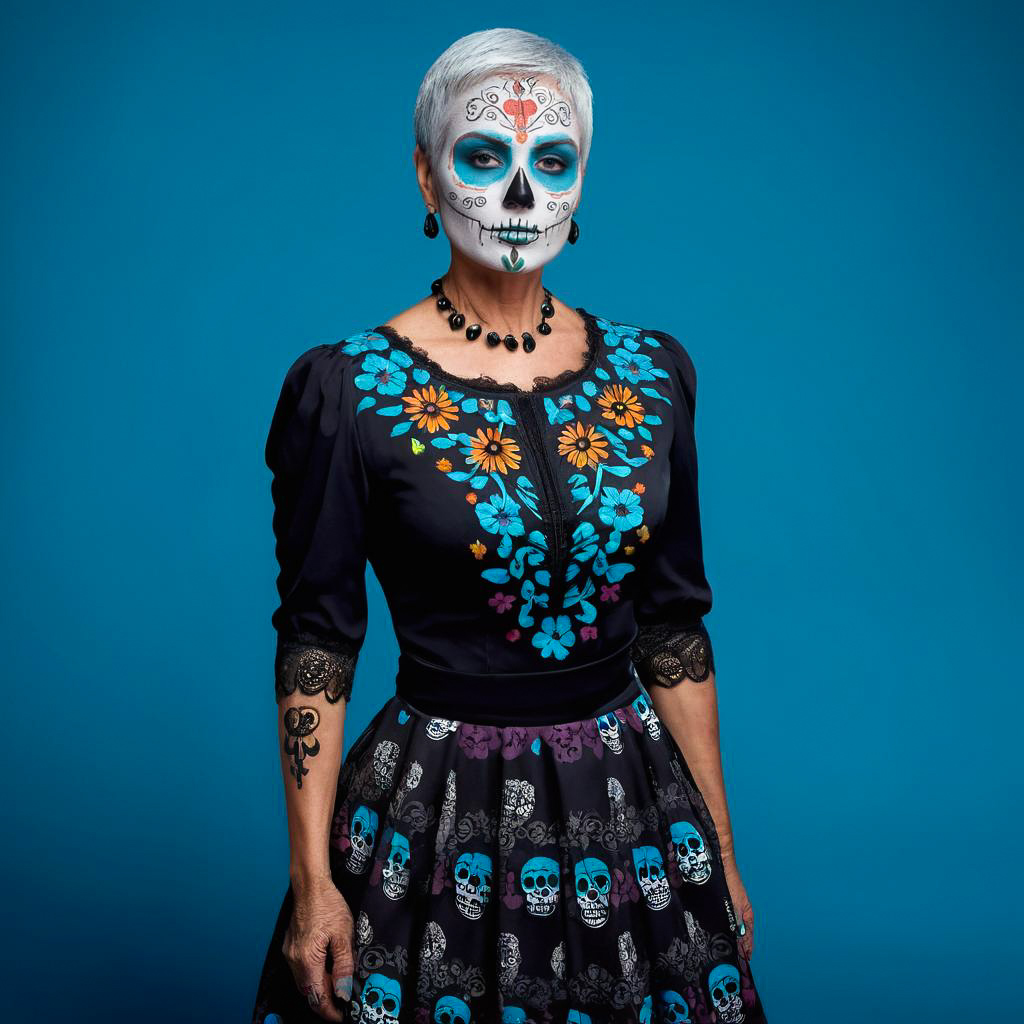 Serious Older Woman with Calavera Face Paint