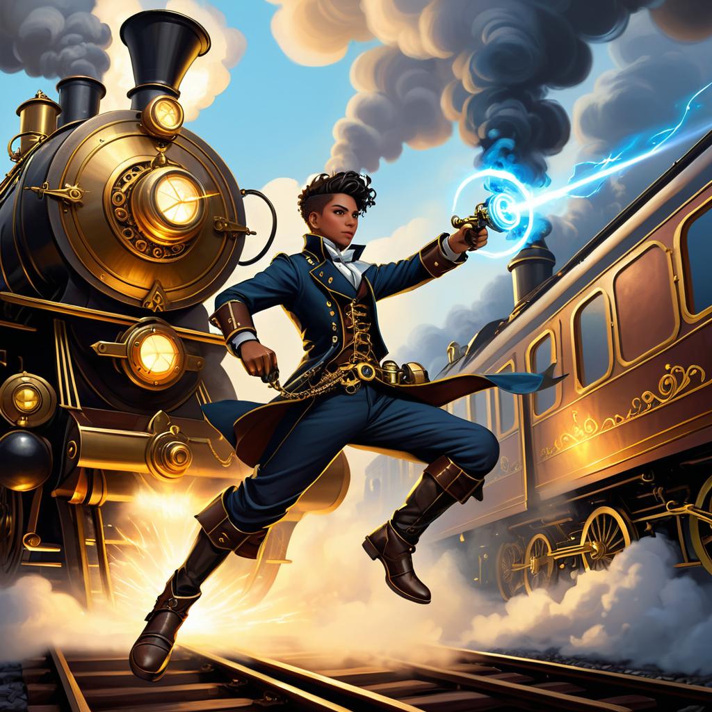 Fearless Steampunk Inventor in Action