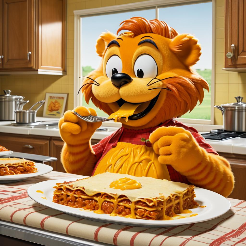 Garfield Enjoying Lasagna in Lithograph