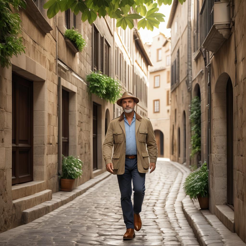 Stylish Traveler in Historic City