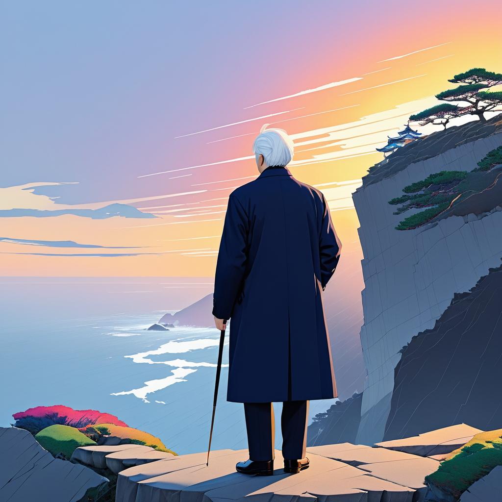 Elegant Man at Sunset Cliff View